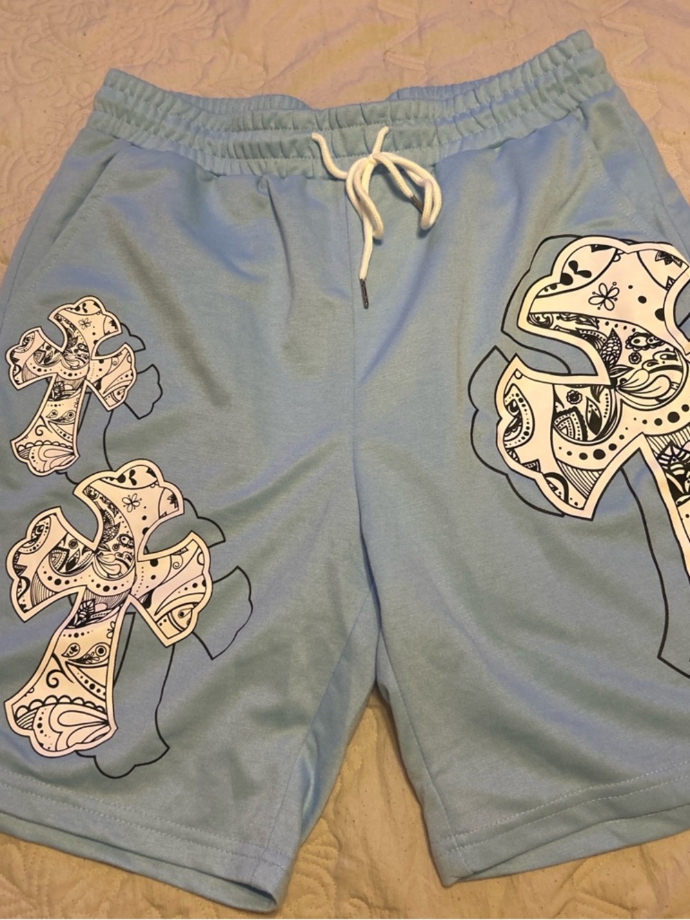 ROMWE Light Blue Elastic Waist Shorts with Pockets - Picture 1 of 3